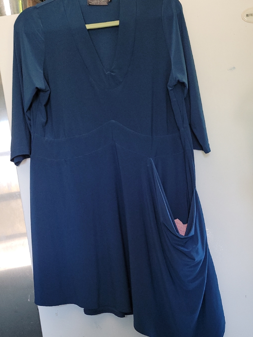Sympli Teal V-Neck Tunic Dress with Side Pocket